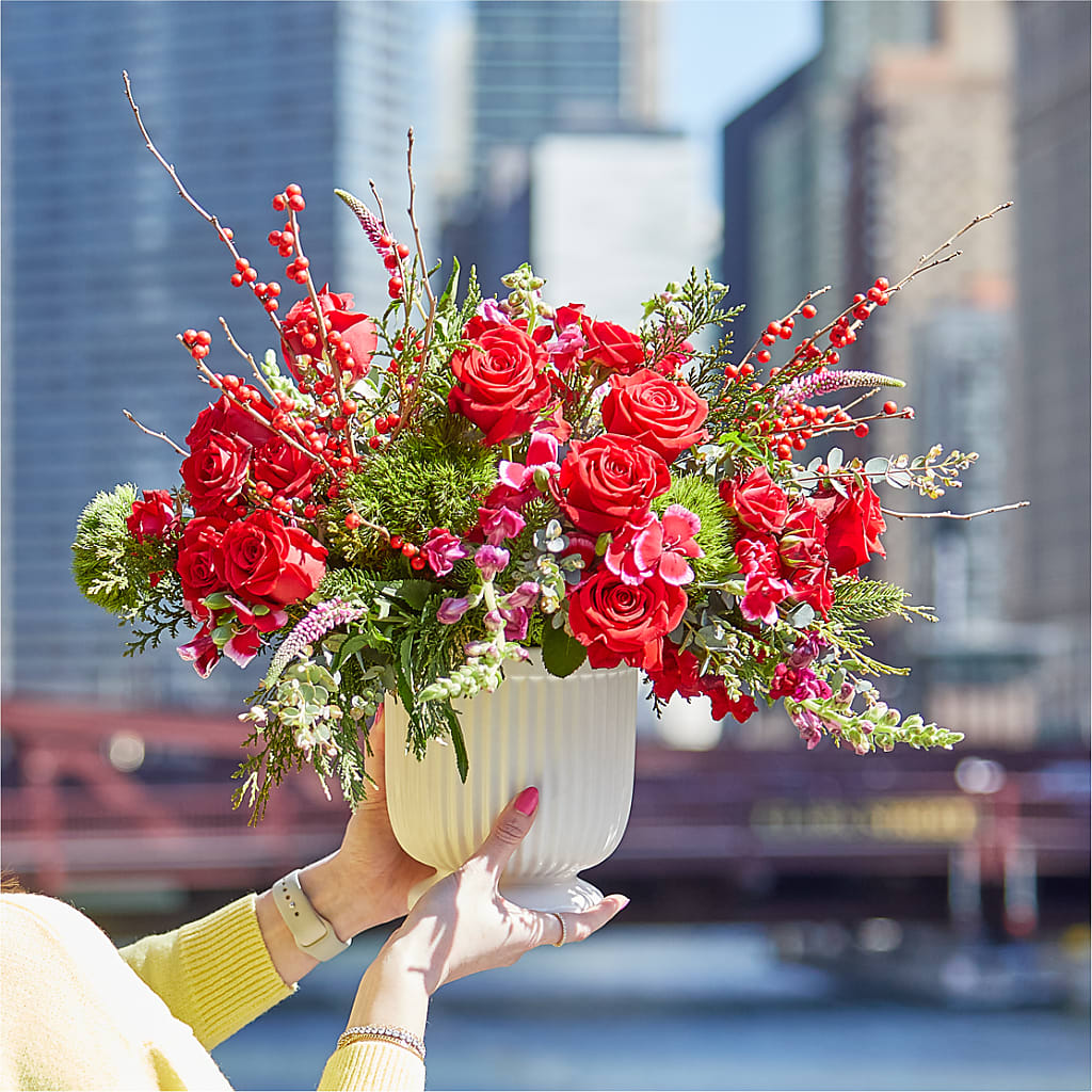 Big Red Bow Bouquet – R & J BLOOMS, Rowlett TX