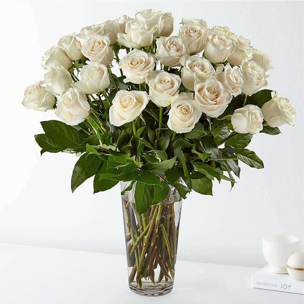 Long Stem White Rose Bouquet – R & J BLOOMS, Rowlett TX