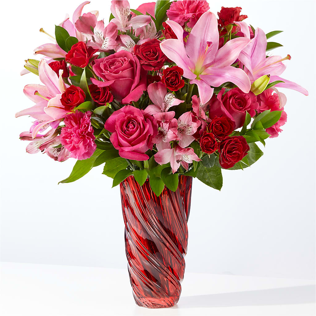 In Love Bouquet with Luxe Swirl Vase – R & J BLOOMS, Rowlett TX