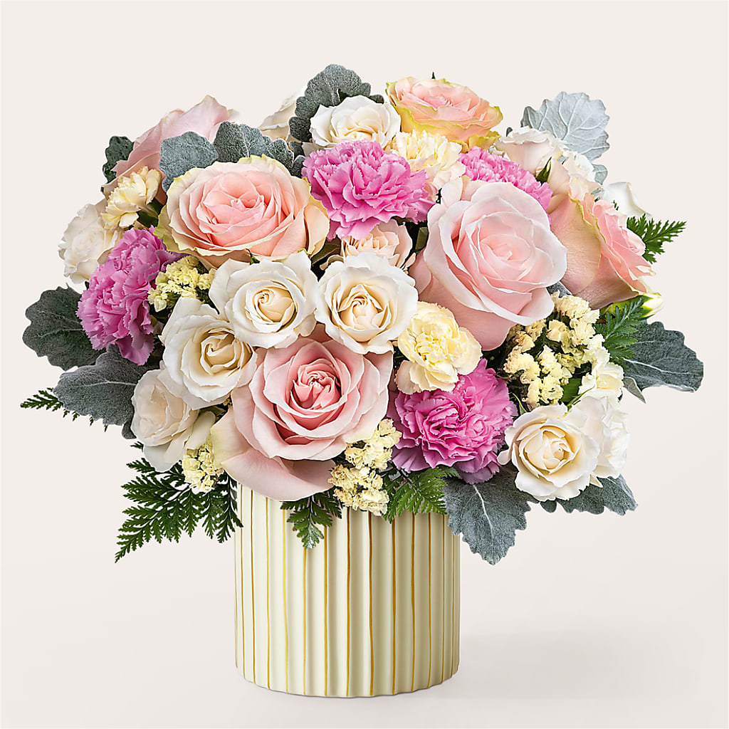 Blissful Moments Bouquet with Ivory Vase – R & J BLOOMS, Rowlett TX