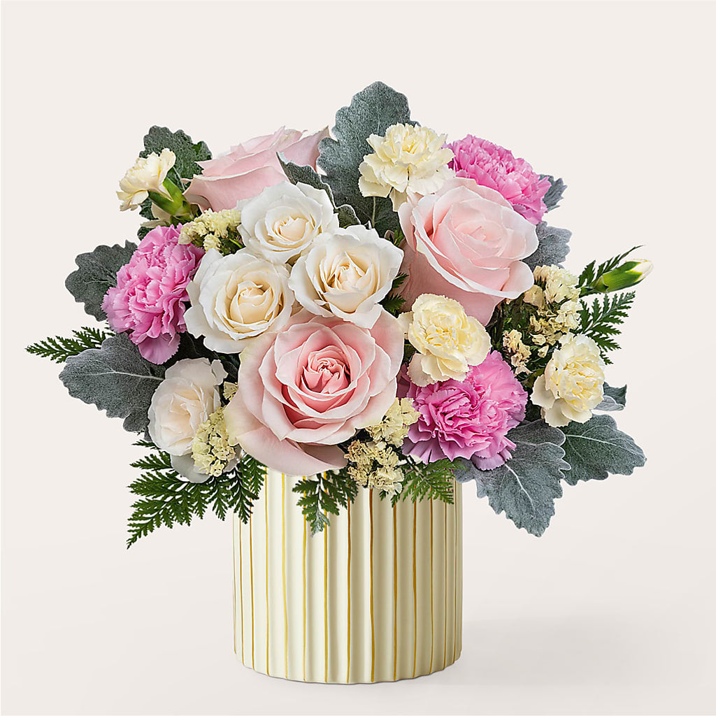 Blissful Moments Bouquet with Ivory Vase – R & J BLOOMS, Rowlett TX
