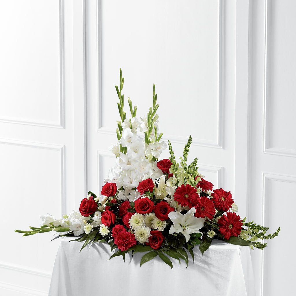 Crimson & White Arrangement – R & J BLOOMS, Rowlett TX