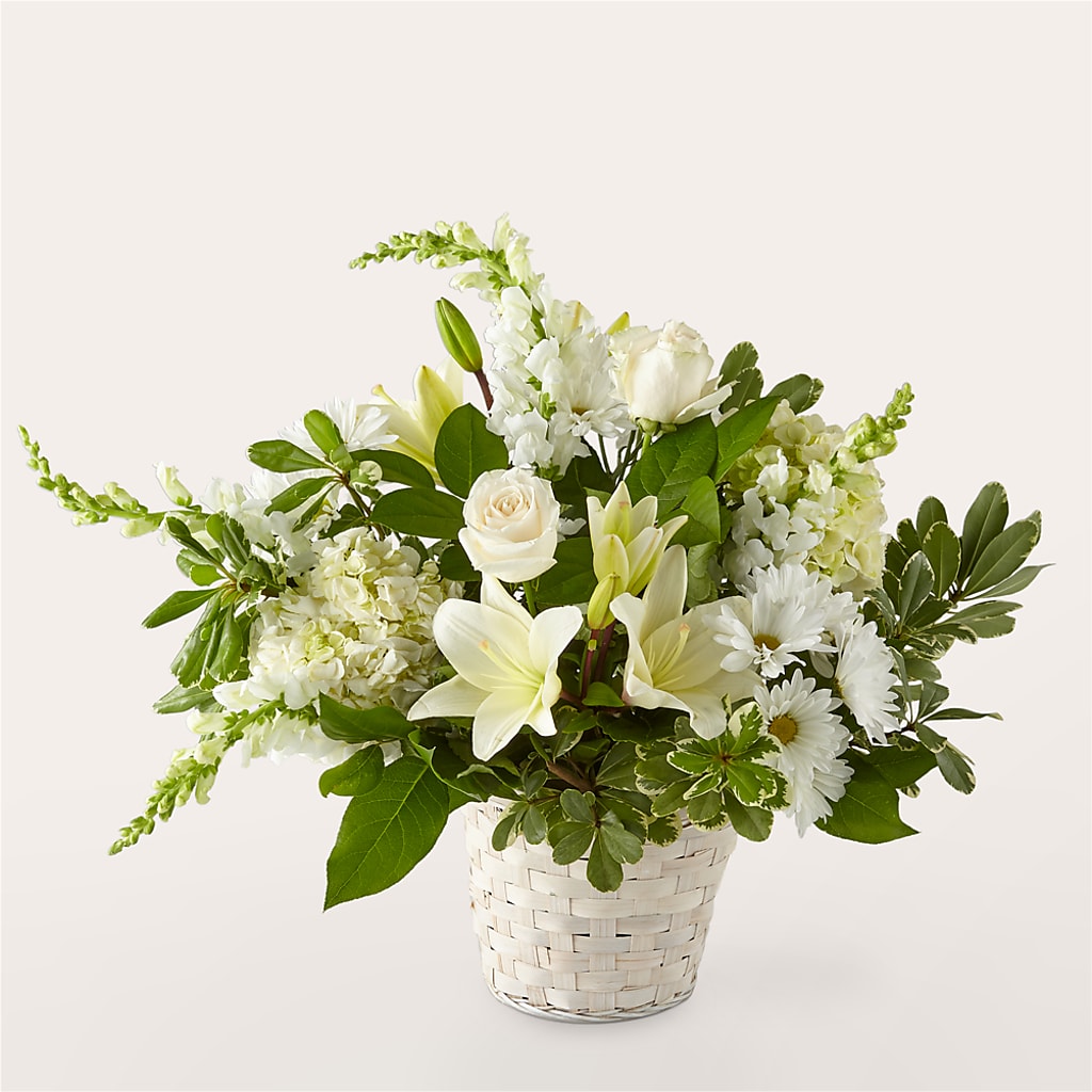 Ivory Elegance Floral Basket – R & J BLOOMS, Rowlett TX