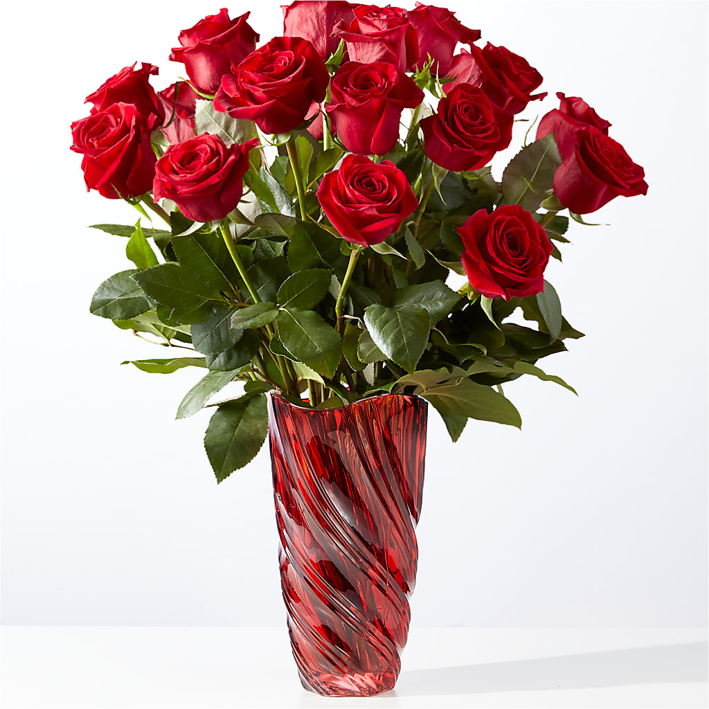 Classic Love Red Rose Bouquet with Luxe Swirl Vase – R & J BLOOMS, Rowlett TX