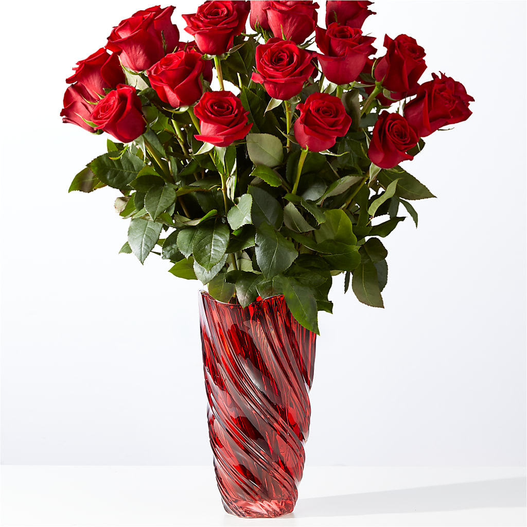 Classic Love Red Rose Bouquet with Luxe Swirl Vase – R & J BLOOMS, Rowlett TX