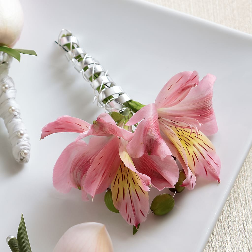 Pink Peruvian Lily Boutonniere – R & J BLOOMS, Rowlett TX