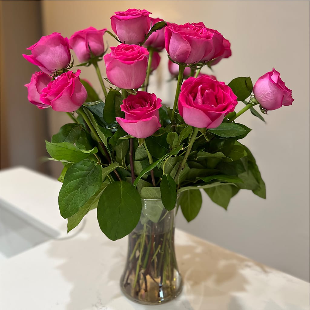 Long Stem Pink Rose Bouquet – R & J BLOOMS, Rowlett TX