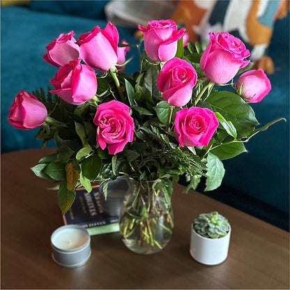 Long Stem Pink Rose Bouquet – R & J BLOOMS, Rowlett TX