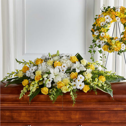 Golden Harmony Casket Spray – R & J BLOOMS, Rowlett TX