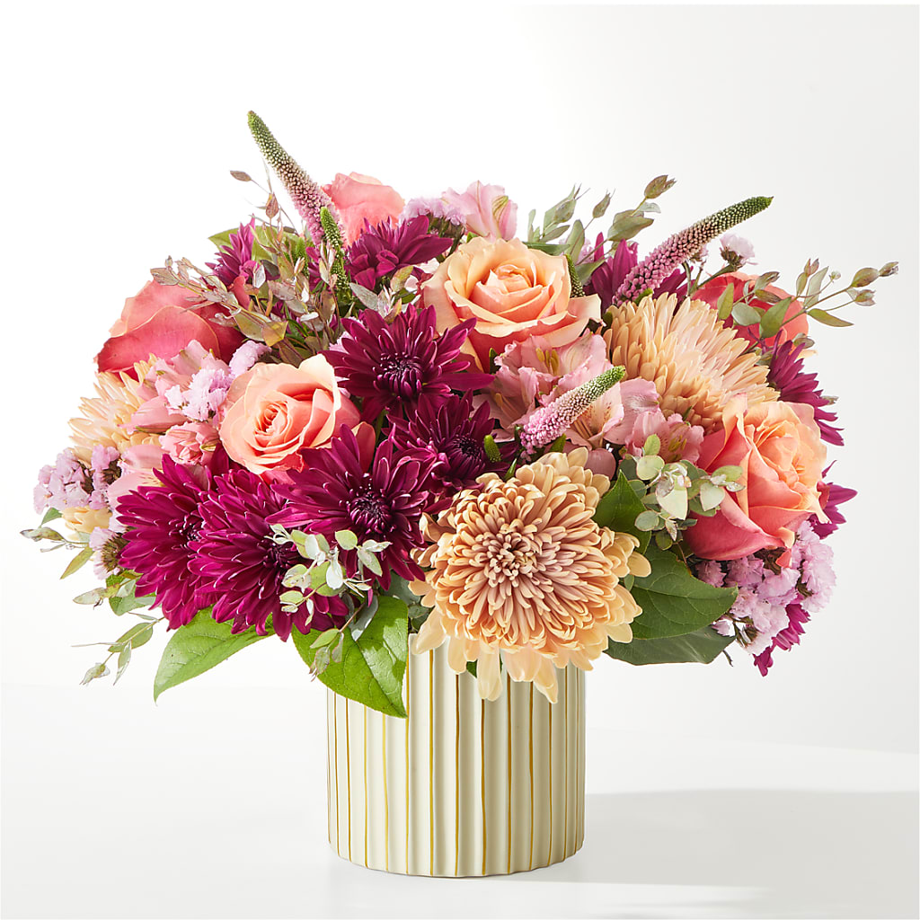 Berry Cobbler Bouquet with Ivory Vase – R & J BLOOMS, Rowlett TX