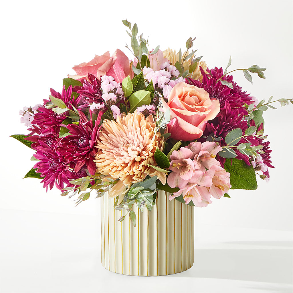 Berry Cobbler Bouquet with Ivory Vase – R & J BLOOMS, Rowlett TX