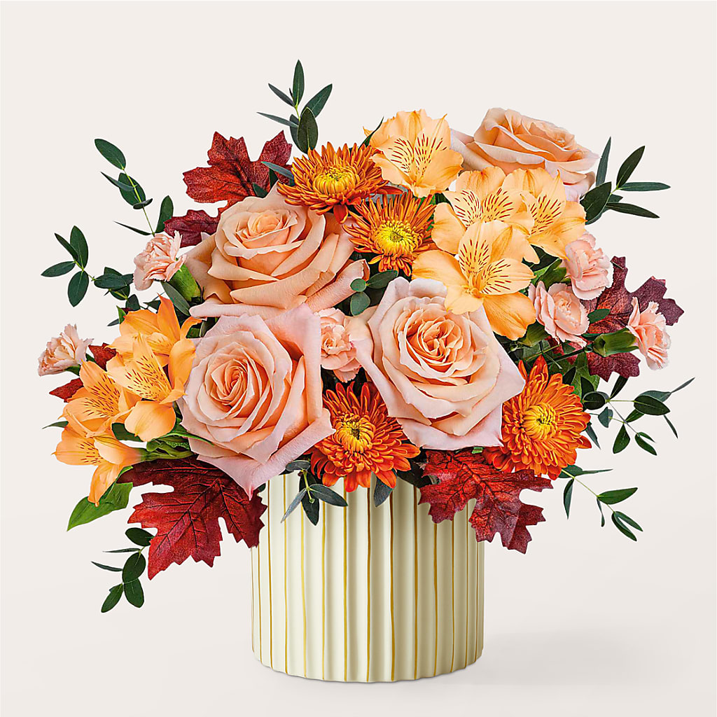 Spiced Latte Bouquet with Ivory Vase – R & J BLOOMS, Rowlett TX