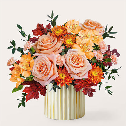 Spiced Latte Bouquet with Ivory Vase – R & J BLOOMS, Rowlett TX