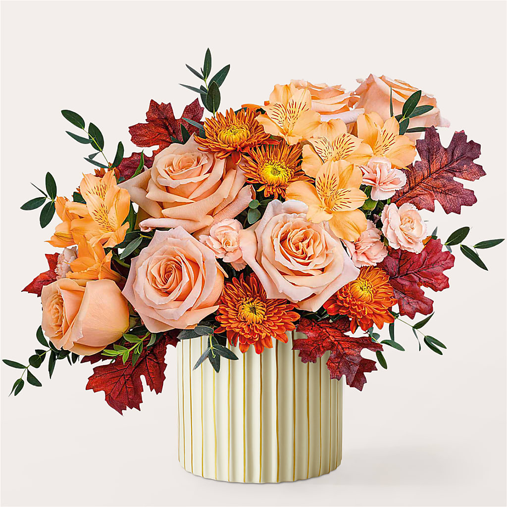 Spiced Latte Bouquet with Ivory Vase – R & J BLOOMS, Rowlett TX
