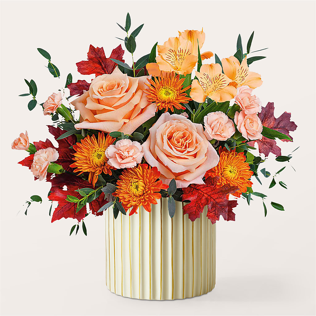 Spiced Latte Bouquet with Ivory Vase – R & J BLOOMS, Rowlett TX