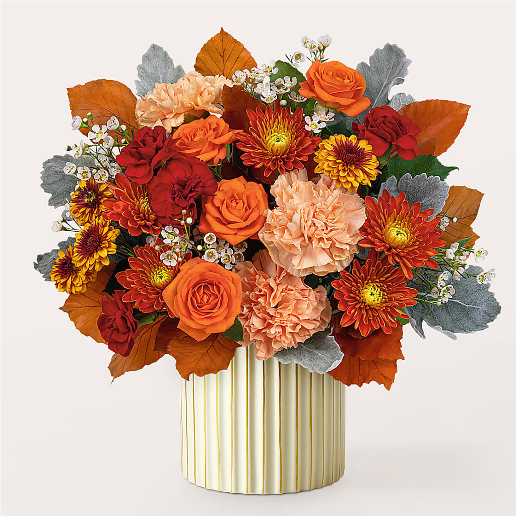 Merlot Bouquet with Ivory Vase – R & J BLOOMS, Rowlett TX