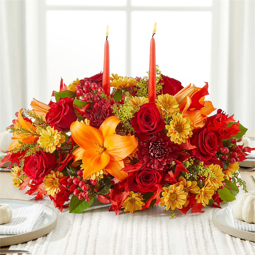 Autumn's Embrace Centerpiece – R & J BLOOMS, Rowlett TX