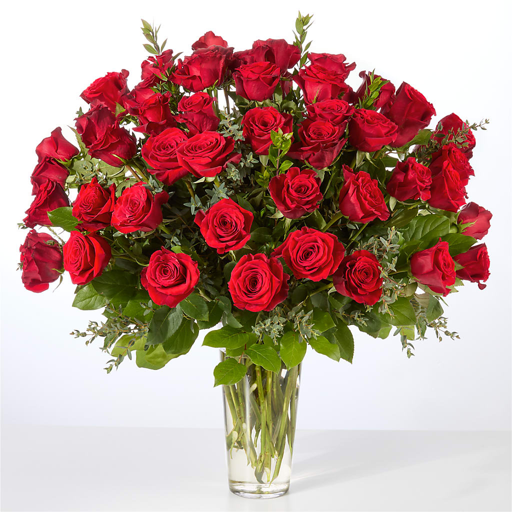 Forever Yours Fifty Stem Red Rose Bouquet – R & J BLOOMS, Rowlett TX