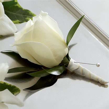 White Rose Boutonniere – R & J BLOOMS, Rowlett TX